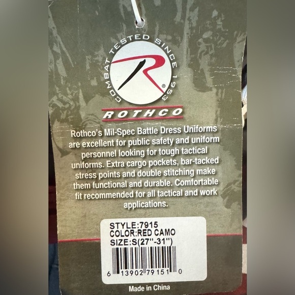 Rothco NEW Red Camo Tactical BDU Pants Camping EMS Army Pants Men’s Size Small - Picture 11 of 13